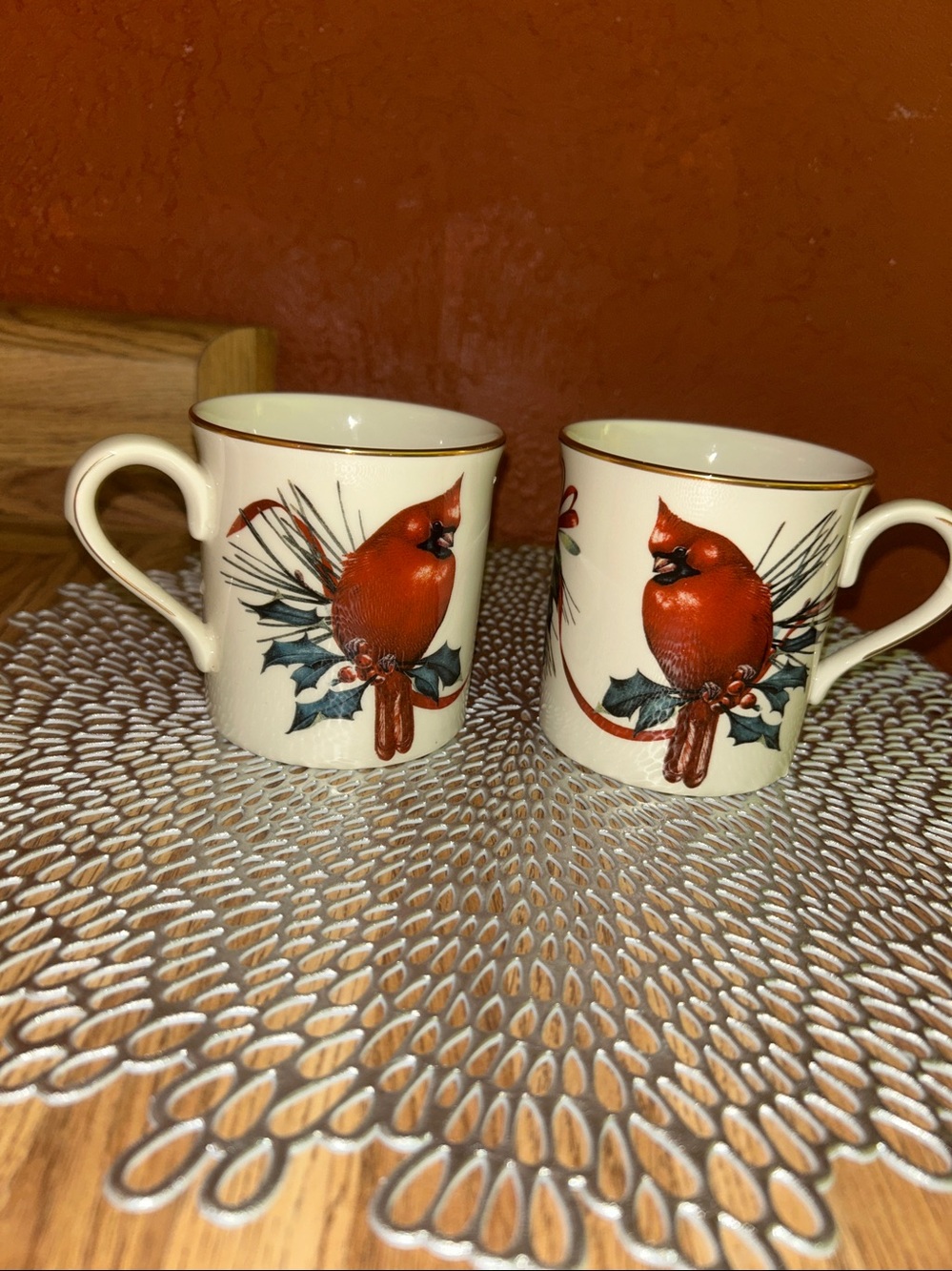 Two Lenox China Winter Greetings Cardinal Holiday Mug Multicolor